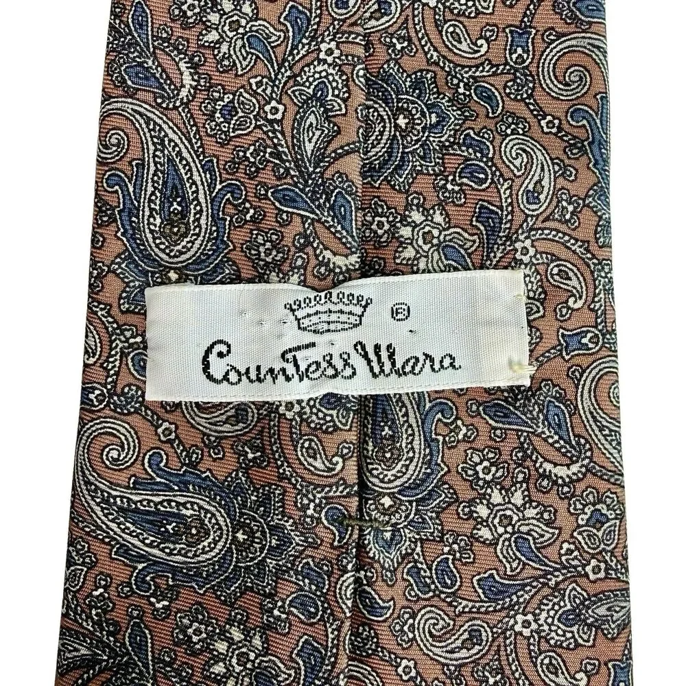 COUNTESS MARA Men's Silk Tie - Pink Blue White Paisley 55